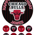 Chicago Bulls Icing Personalised Birthday Cake Topper & 8 Cupcake Toppers
