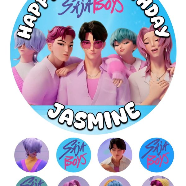 SAJA BOYS K-POP ICING BIRTHDAY CAKE TOPPER AND CUPCAKES