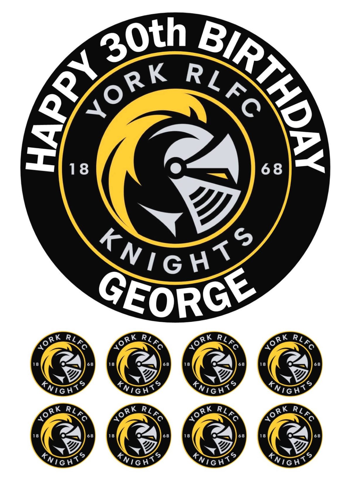 7.5 INCH PERSONALISED ICING CAKE TOPPER & 8 CUPCAKES TOPPERS FAST UK DELIVERY