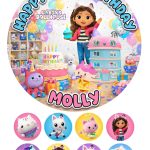 Gabby's Dollhouse Icing Personalised Birthday Cake Topper & 8 Cupcake Toppers