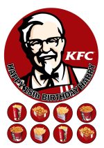 KFC themed personalised birthday cupcake toppers with icing cake topper