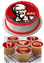 KFC themed personalised birthday cake topper with icing cupcake toppers