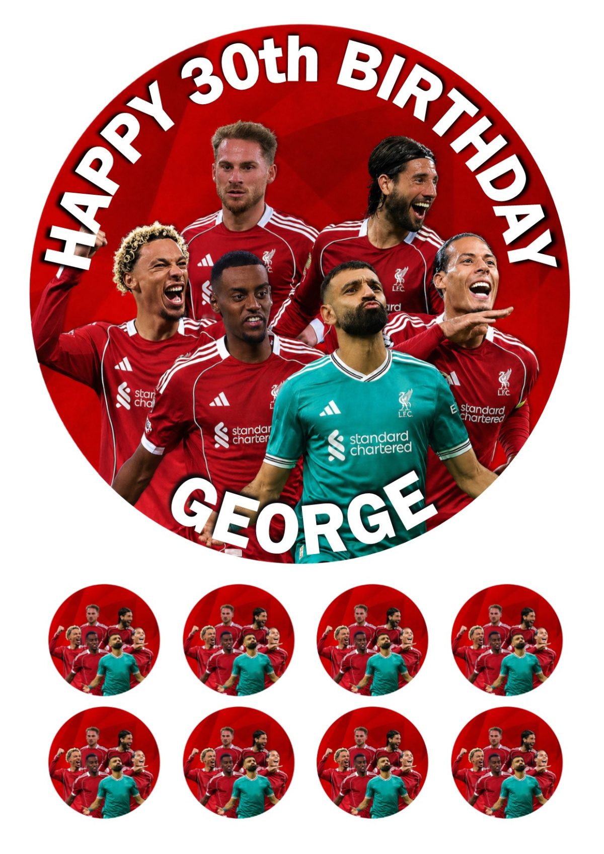 Liverpool FC players birthday cake topper personalised with name AND AGE