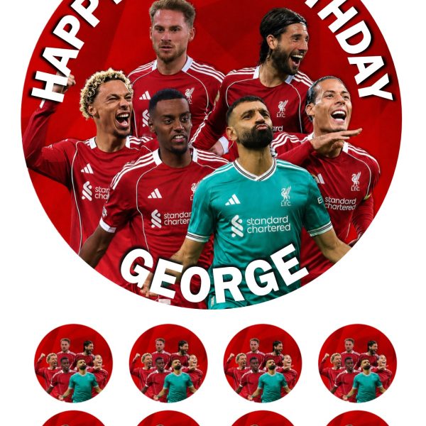 Liverpool FC players birthday cake topper personalised with name AND AGE