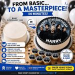 Personalised Linkin Park edible cake topper and cupcake toppers on birthday cake mockup