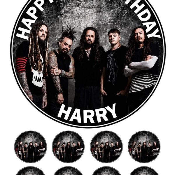 Personalised Korn Birthday Cake Topper and 8 Matching Cupcake Toppers