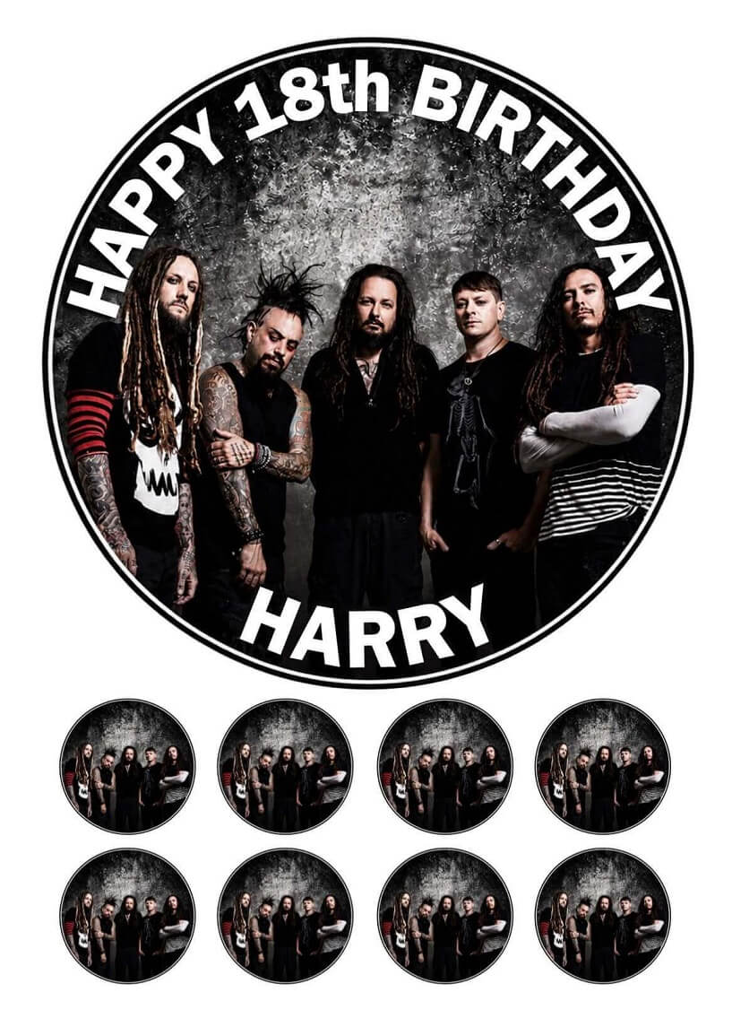 KORN Personalised Korn Birthday Cake Topper and 8 Matching Cupcake Toppers