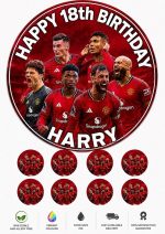 Manchester United personalised edible birthday cake topper and cupcake toppers with custom name