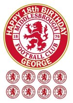 Personalised Middlesbrough FC Birthday Cake Topper and 8 Cupcake Toppers
