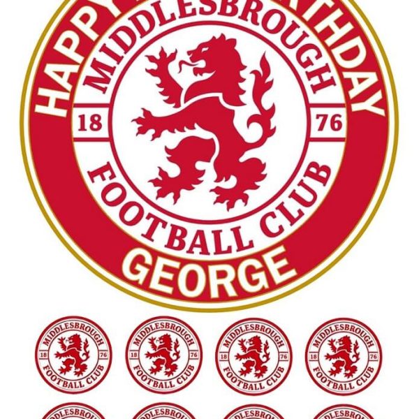 Personalised Middlesbrough FC Birthday Cake Topper and 8 Cupcake Toppers