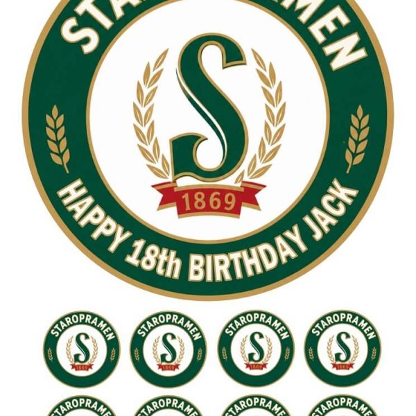 Staropramen Cake Topper Personalised Birthday Cake Topper and Cupcake Toppers