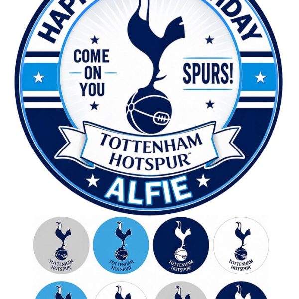 Tottenham Hotspur Cake Topper personalised edible icing cake topper with 8 matching cupcake toppers