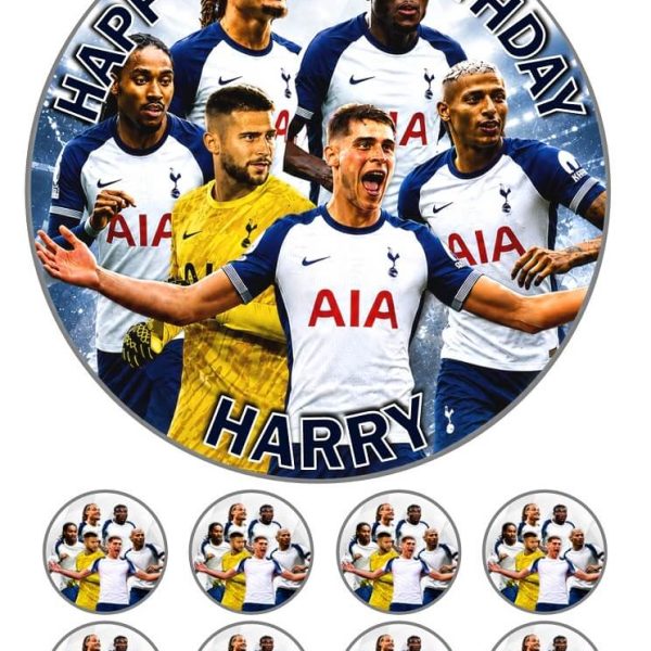 Personalised Tottenham Hotspur Cake Topper & 8 Cupcake Toppers