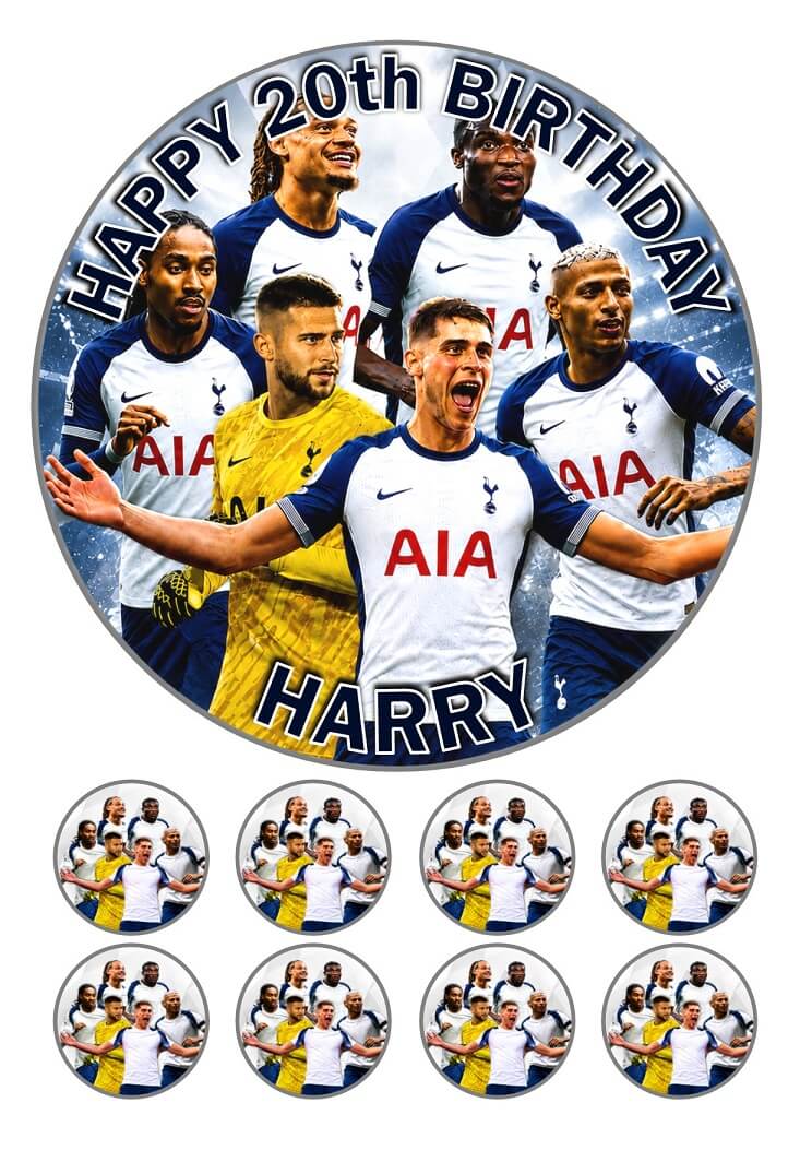 Tottenham hotspur PLAYERS Personalised Tottenham Hotspur Cake Topper & 8 Cupcake Toppers