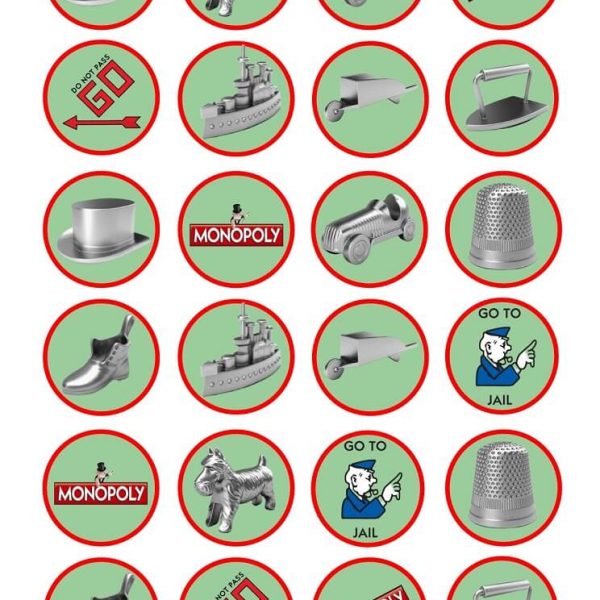 24 Monopoly gaming board icing cupcake toppers