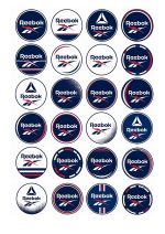 Reebok edible cupcake toppers – personalised birthday cake decorations with blue Reebok logo theme