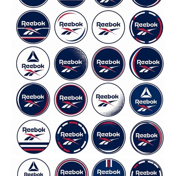 Reebok edible cupcake toppers – personalised birthday cake decorations with blue Reebok logo theme