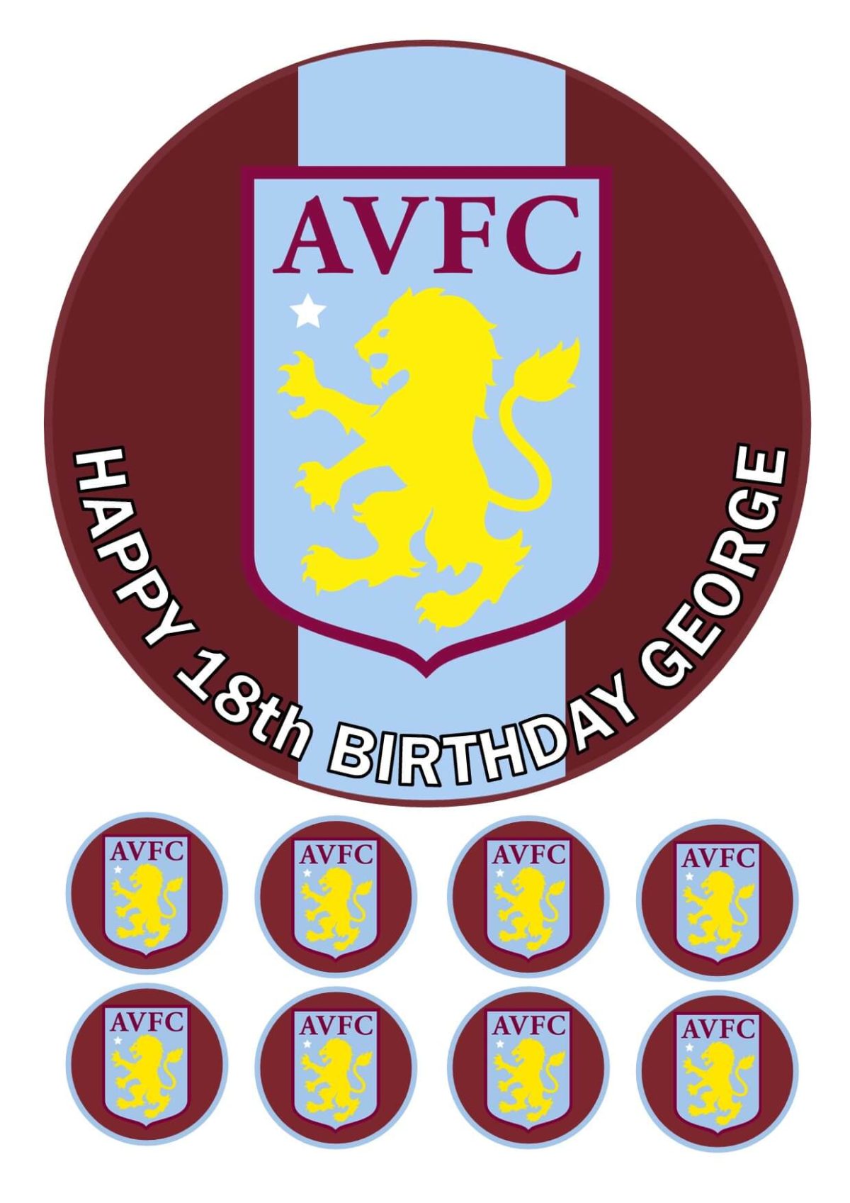 Aston Villa Cake Topper & 8 Cupcake Toppers Personalised - Image 2