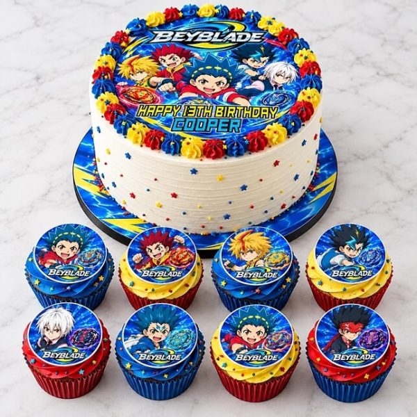 Beyblade Cake Topper and Cupcake Toppers Personalised