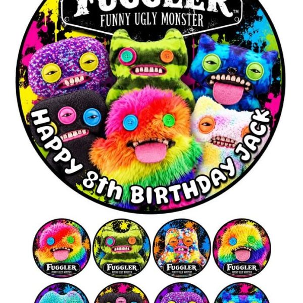 Fuggler icing cake topper personalised birthday cake topper with 8 cupcake toppers