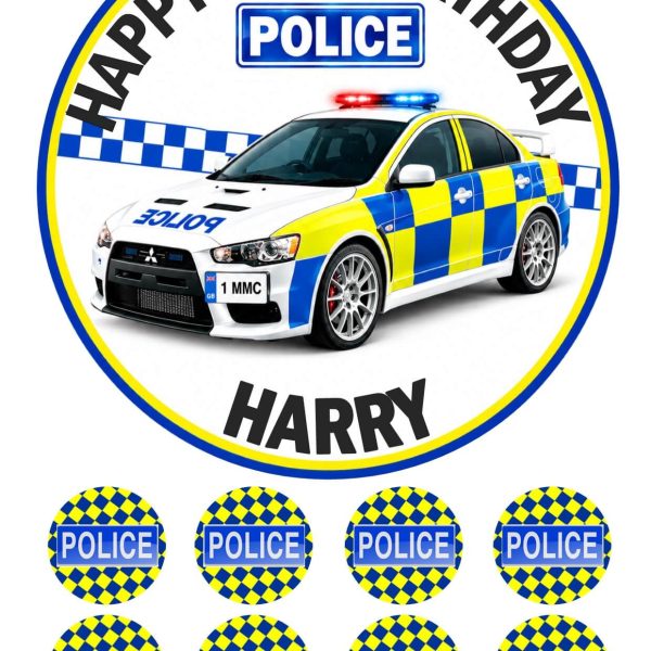 Police icing cake topper personalised birthday cake topper with 8 cupcake toppers