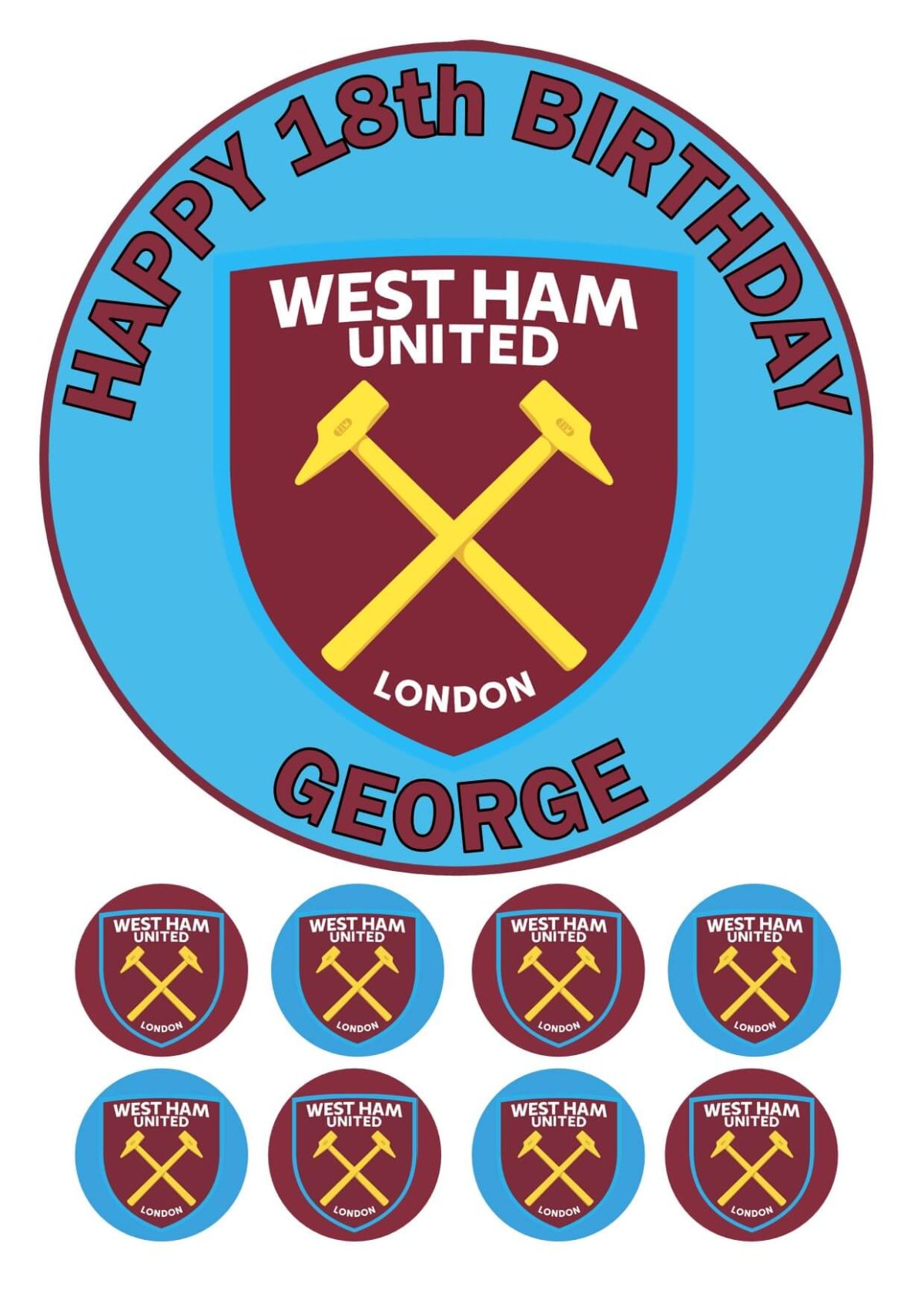 West Ham Printable Sheet Edible Icing Cake Topper Design