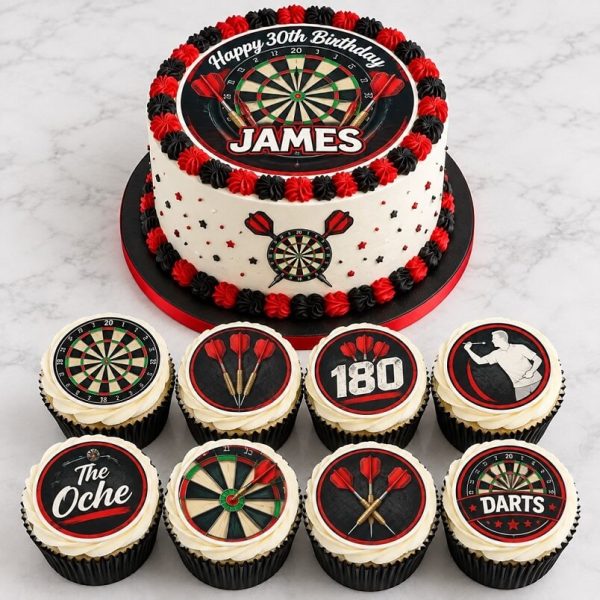 Darts cake topper set with edible darts board print