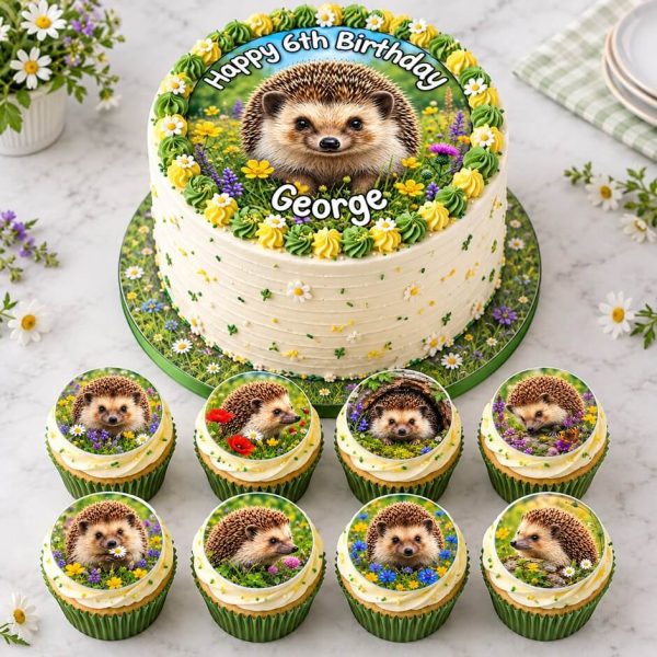 Hedgehog cake topper set with edible print