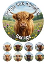 Highland cow cake topper set with edible print